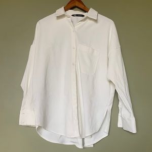 Zara White Corduroy Oversized Button Down Size US S